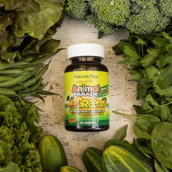 วิตามินเสริมแร่ธาตุจากผักใบเขียวสำหรับเด็ก NaturesPlus Animal Parade KidGreenz with Whole Food Concentrates