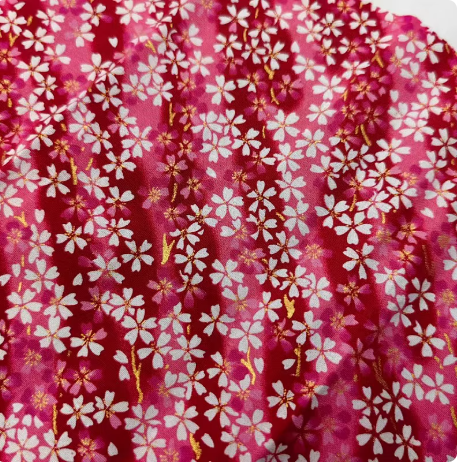 ผ้าสไตล์ญี่ปุ่น ผ้าคอตตอนพิมพ์ลายร้อน ลายนกฟลามิงโก้ ลายคลื่นทะเลใส ลายนกกระเรียน ผ้าลายดอกซากุระ SKU-03521 สีภาพ เมตร