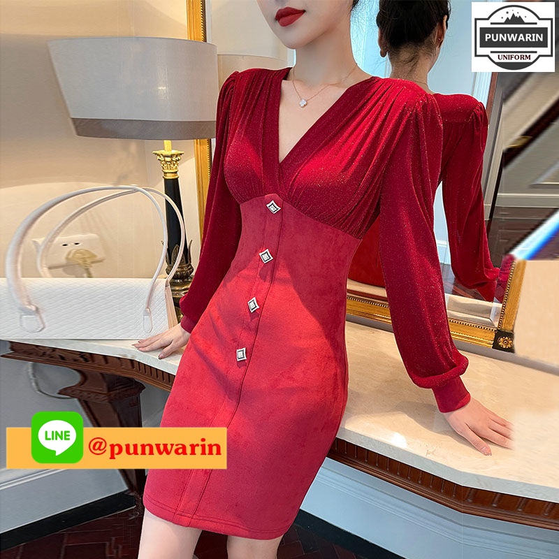 ชุดลำลองวันสบายๆ สาวเกาหลีวัยทำงานชุดเดรส W6503014 แดง S-XXL