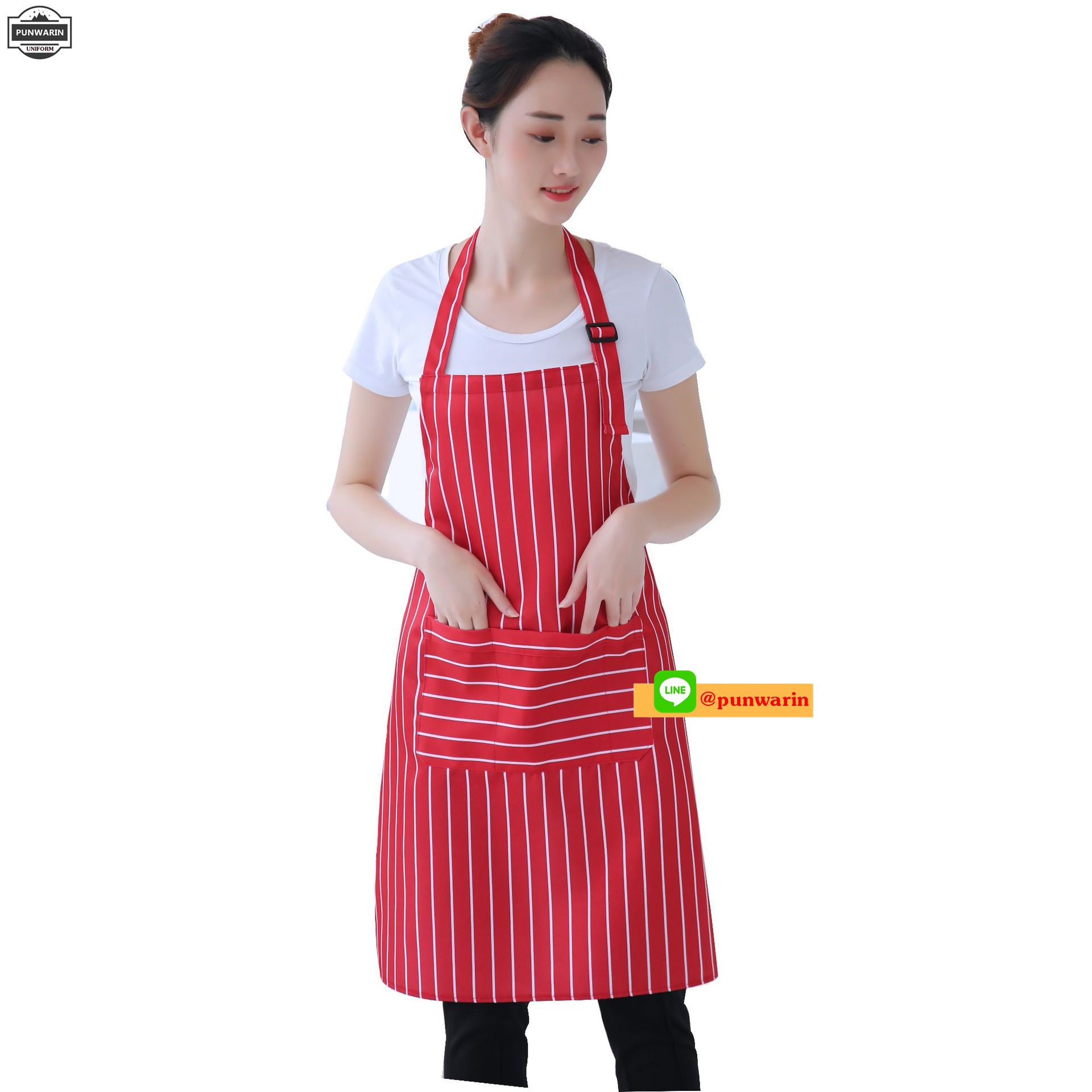 ผ้ากันเปื้อนพนักงานเสิรฟร้านกาแฟ ร้านอาหาร แบบเต็มตัว ลายทาง ดำ แดง เขียว น้ำตาล น้ำเงิน K6601002 ดำ แดง เขียว น้ำเงิน น้ำตาล ขนาดเดียว