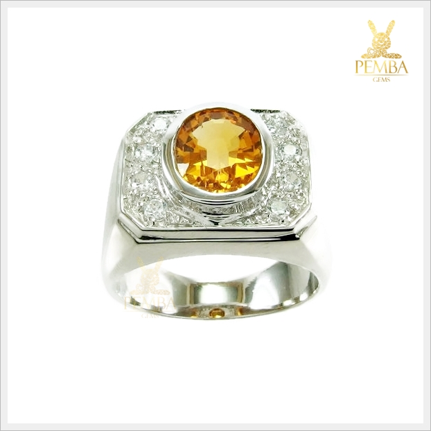 แหวนซิทรินแท้ เงินแท้925 ชุบทองคำขาว เสริมสร้างความมั่นใจ