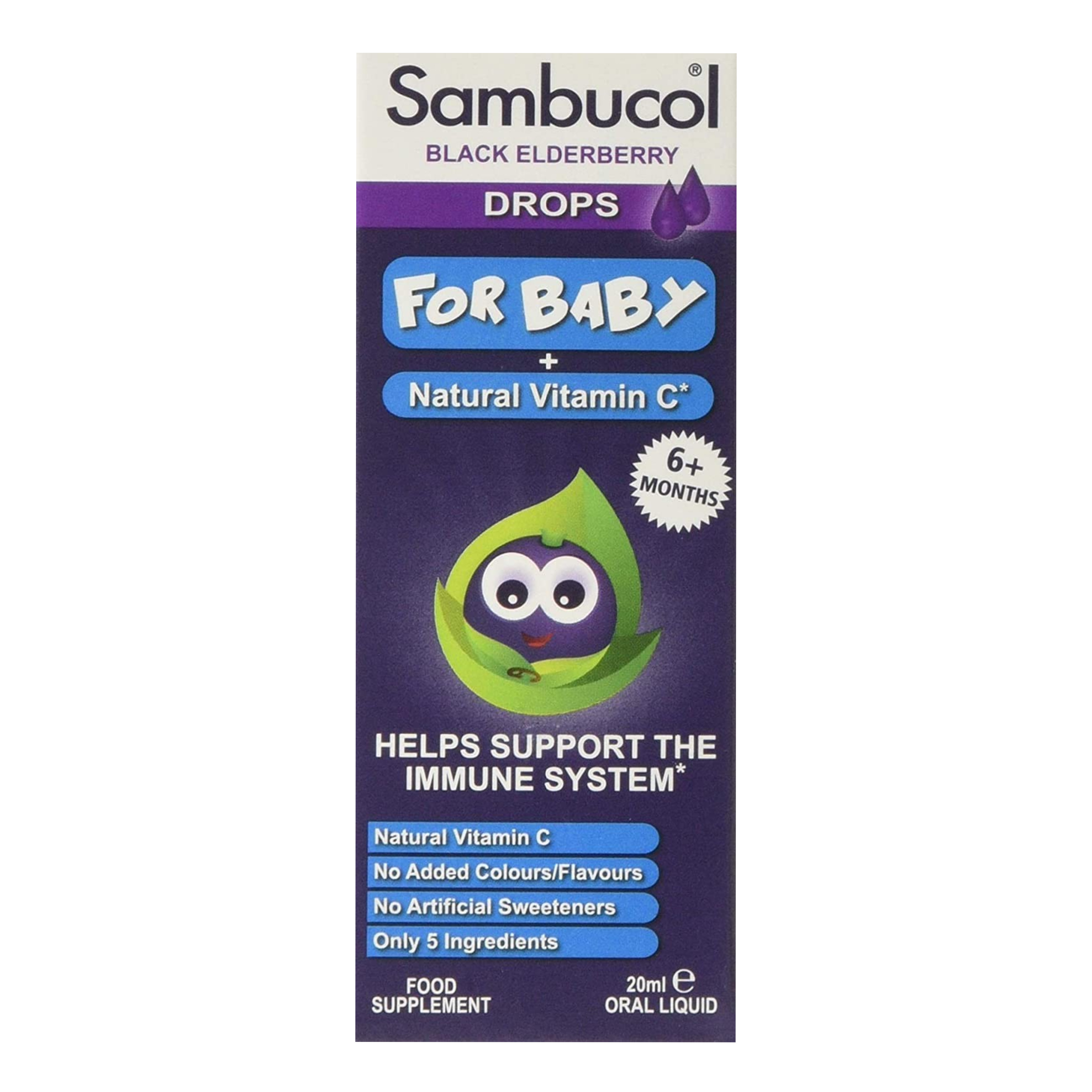 วิตามินเสริมสร้างภูมิคุ้มกันผสมวิตามินซีสำหรับทารกและเด็กเล็ก Sambucol Black Elderberry Drops for Baby + Vitamin C
