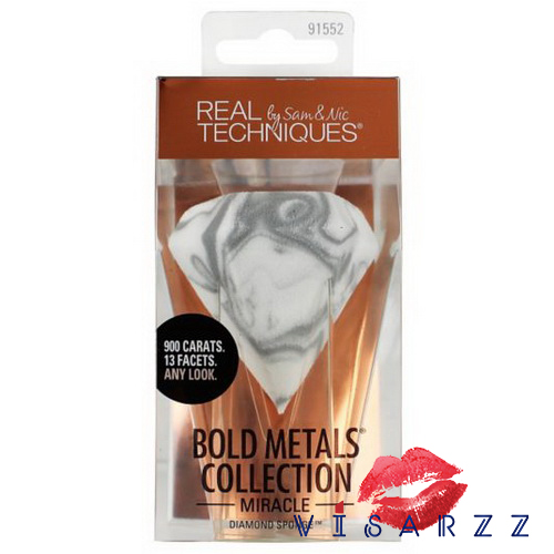 Real Techniques Bold Metals Collection Miracle Diamond Sponge ฟองน้ำรูปเพชร สำหรับการลงหลายๆขั้นตอนในหนึ่งเดียว เพียงกลับด้านของเพชร