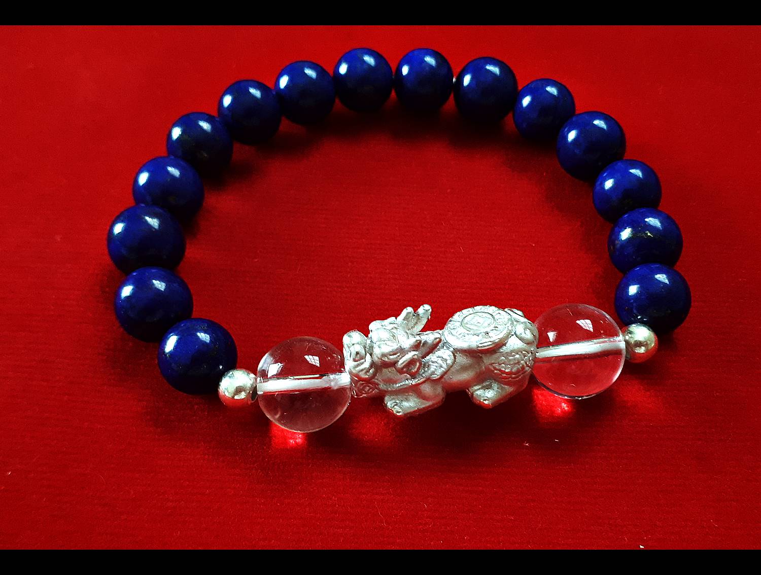 สร้อยข้อมือ หินลาพิสลาชูลี (Lapis LaZuli) ปีเซียะเงินแท้ แก้วหินเจียจุย