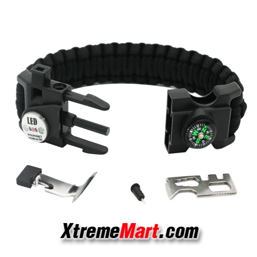 กำไลเชือกรัดข้อมือ สายรัดข้อมือมัลติฟังก์ชั่น 17 in 1 Paracord พร้อมไฟ LED เข็มทิศ และ Multitool Paracord Survival Bracelet (กรุณาระบุสี)
