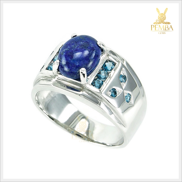 แหวนลาพิสลาซูลีแท้ ท่านชาย อัญมณีแร่ละอองทอง สีน้ำเงินเข้มมีเอกลักษณ์