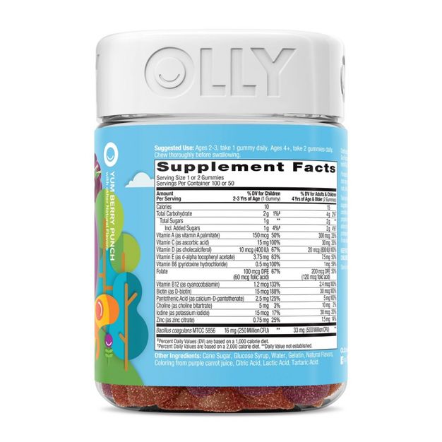 วิตามินรวมพร้อมโพรไบโอติกชนิดกัมมี่สำหรับเด็ก OLLY Kids Multi + Probiotic (100 Gummies)
