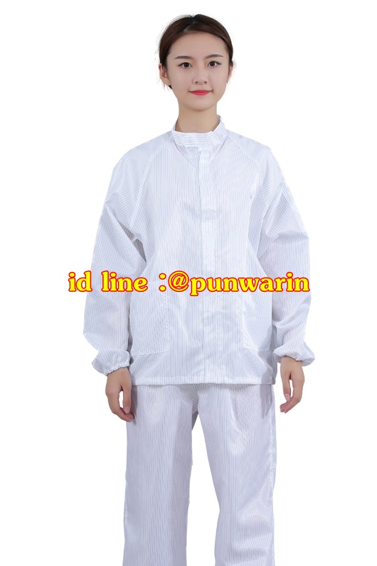 ชุดพนักงานโรงงานอาหาร ชุดพนักงานประชุมเชิงปฏิบัติการปลอดเชื้อการประมวลผล ชุดพนักงาน QC ป้องกันไฟฟ้าสถิตย์ ป้องกันฝุ่น QC6303005 สีฟ้า ขาว S-4XL