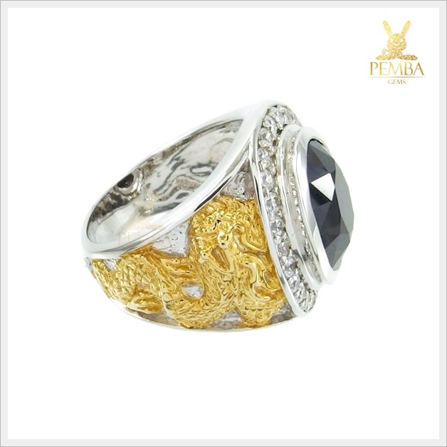 แหวนนิลแท้ เงินแท้925 ชุบทองคำขาว ตัวเรือนสุดเก๋ลายมังกร