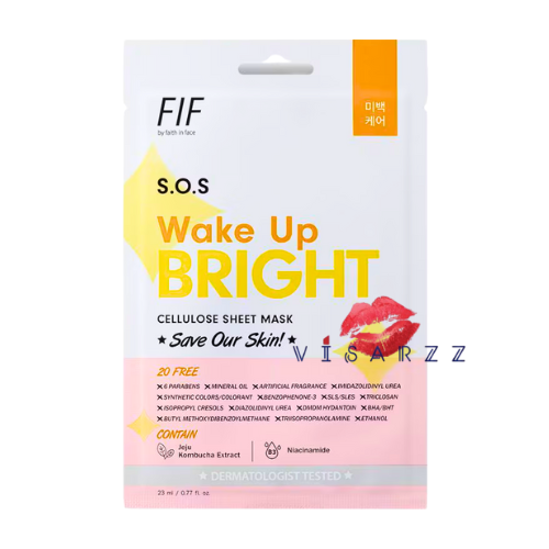 (Wake Up Bright 1 แผ่น) Faith in Face S.O.S Wake Up Bright Cellulose Sheet Mask 23mL สูตรเพิ่มความกระจ่างใส ฟื้นฟูผิวหมองคล้ำจากการพักผ่อนไม่เพียงพอแผ่นมาส์ก Cellulose บางแนบผิว นุ่มสบาย