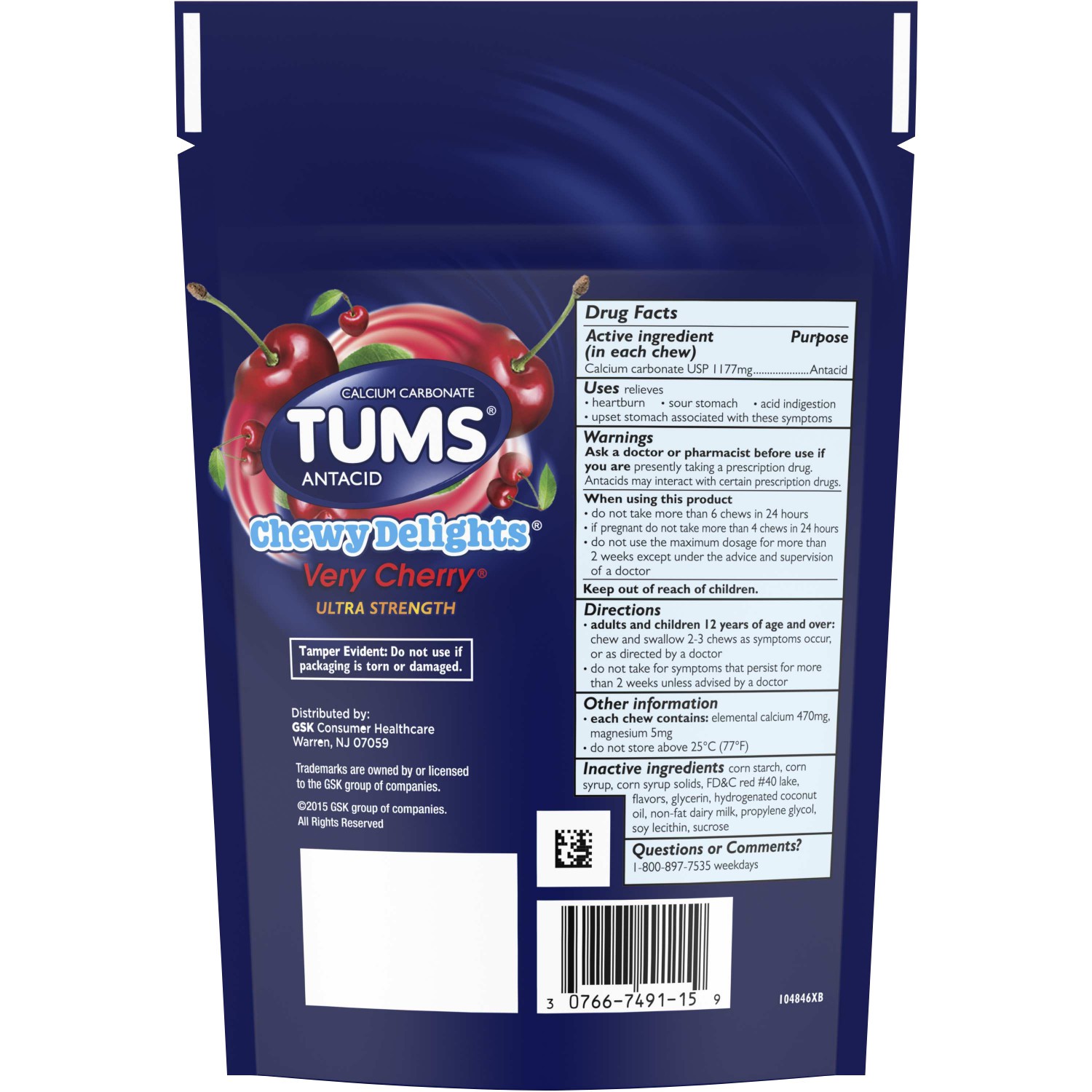 เม็ดเคี้ยวหนึบบรรเทาอาการกรดไหลย้อน TUMS Antacid Chewy Delights Ultra Strength (32 Soft Chews)