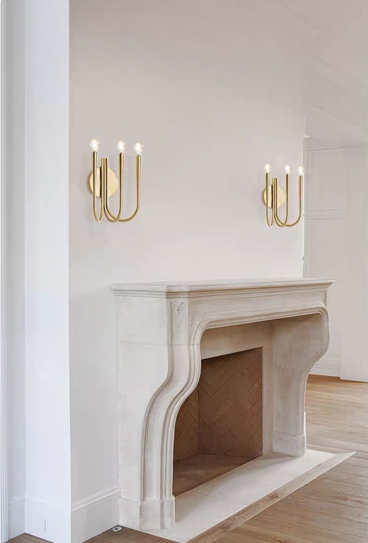 โคมไฟติดผนังภายในเหล็กทรงโค้งเส้นตรงตัว U ไฟ 3 ดวง สไตล์ Northern Europe [3H-EW]