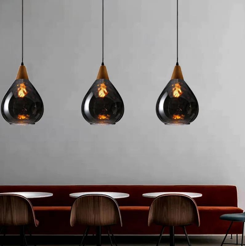 โคมไฟแขวนเพดานแก้วรูปทรงหยดน้ำตกแต่งหัวไม้ [RLW-16]