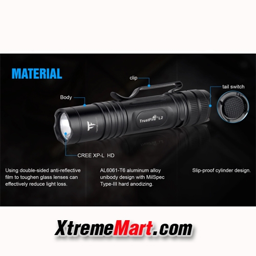 ไฟฉายขนาดเล็ก TrustFire L2 XPL HD LED 1000LM 2 Modes EDC Tactical Flashlight