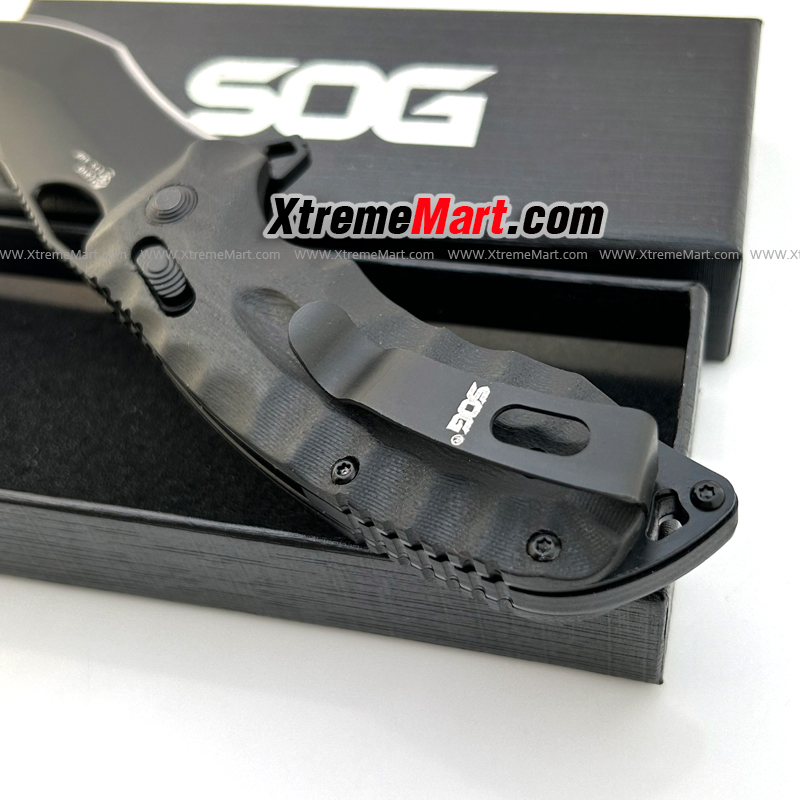 มีดพับ SOG Kiku XR CTS-XHP ใบสีดำ ด้ามสีดำ (Black) จุดหมุนตลับลูกปืน