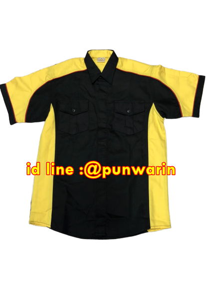 เสื้อช่างวิศวกรรมช่างไฟฟ้าอุตาสาหกรรม ช่างยนตร์แขนสั้น SM6302009 สีกรมท่าขลิปเหลือง S-3XL