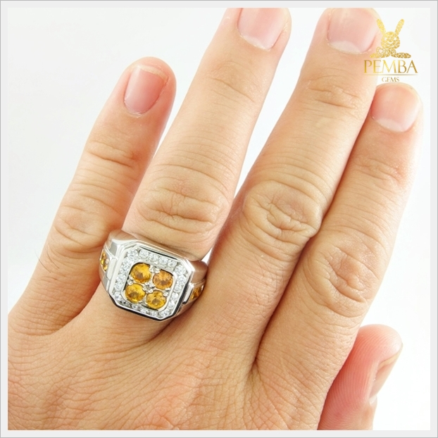 แหวนบุษราคัมแท้ เงินแท้925 ชุบทองคำขาว เท่อย่างมีสไตล์