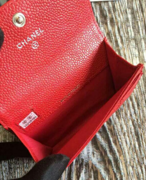 กระเป๋าสตางค์ cn caviar skin coin or card wallet สีดำและแดง ใบสั้น ใส่เหรียญใส่การ์ด