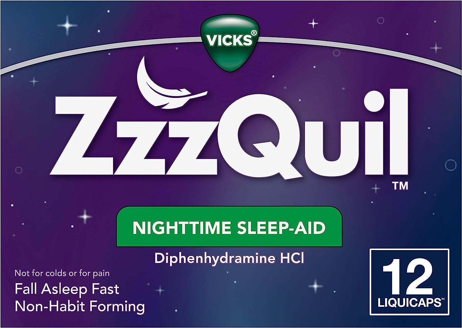 วิตามินเสริมการนอนหลับสำหรับเด็กโตและผู้ใหญ่ Vicks ZzzQuil Nighttime Sleep-Aid LiquiCaps (12 LiquiCaps)