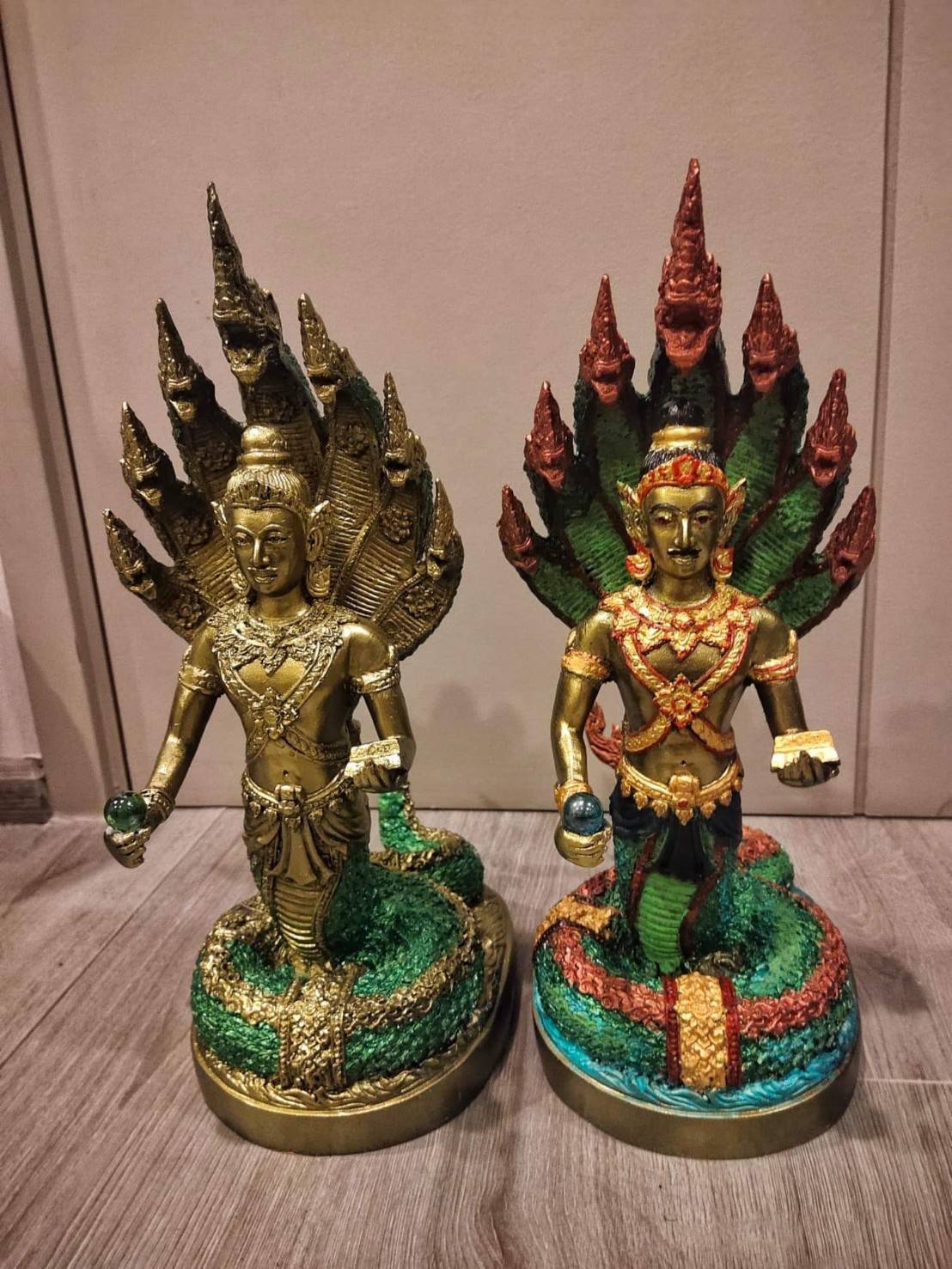 รูปหล่อ พญานาค ปางมนุษย์ครึ่งนาค นาคปรก7หัว (สูง14นิ้ว ฐาน10นิ้ว) เนื้อไฟเบอร์ ลงสี (งานสั่งทำ ขายปลีก ขายส่ง)