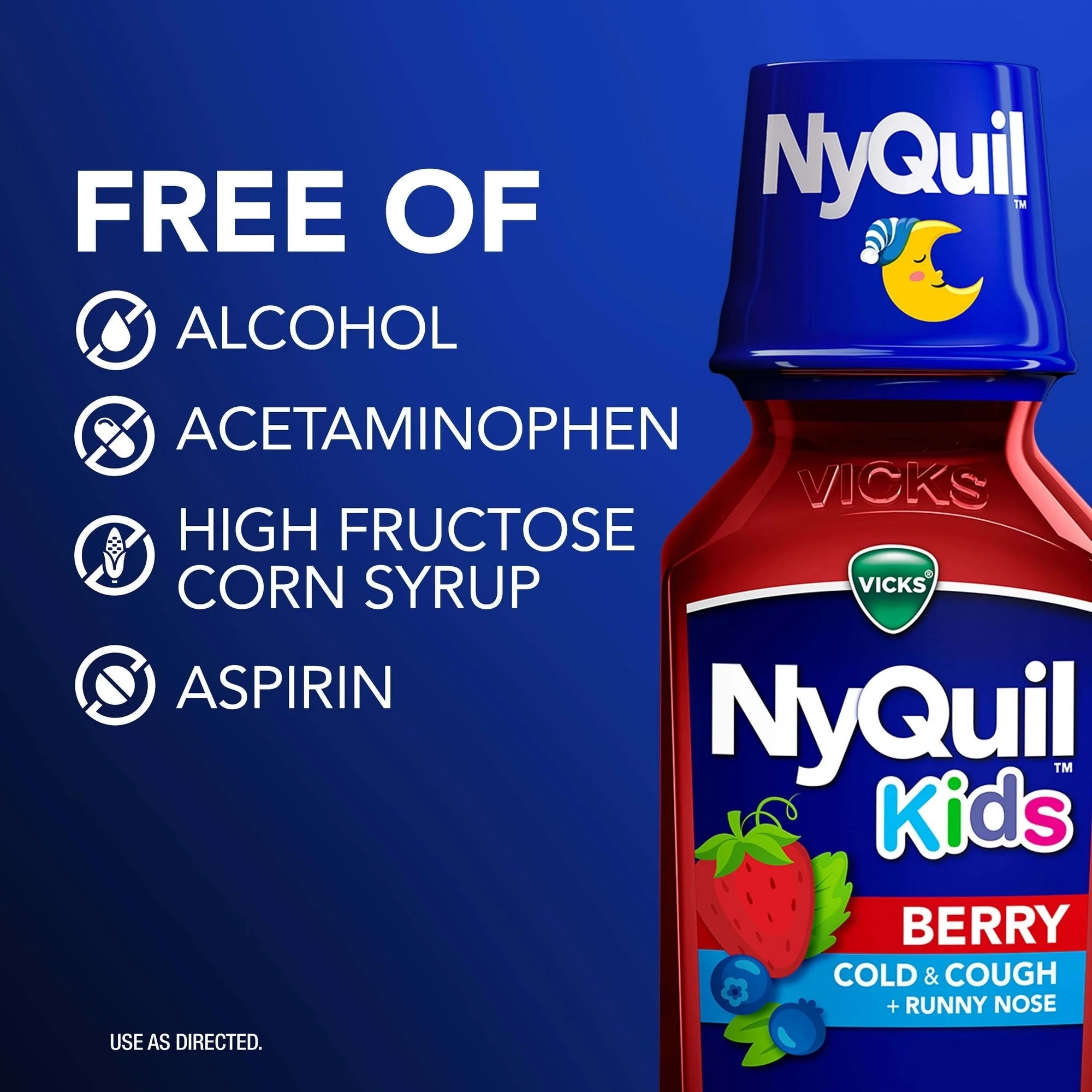 ยาบรรเทาอาการหวัดและไอระคายคอสำหรับเด็ก Vicks NyQuil Kids Cold & Cough + Runny Nose Nighttime Relief