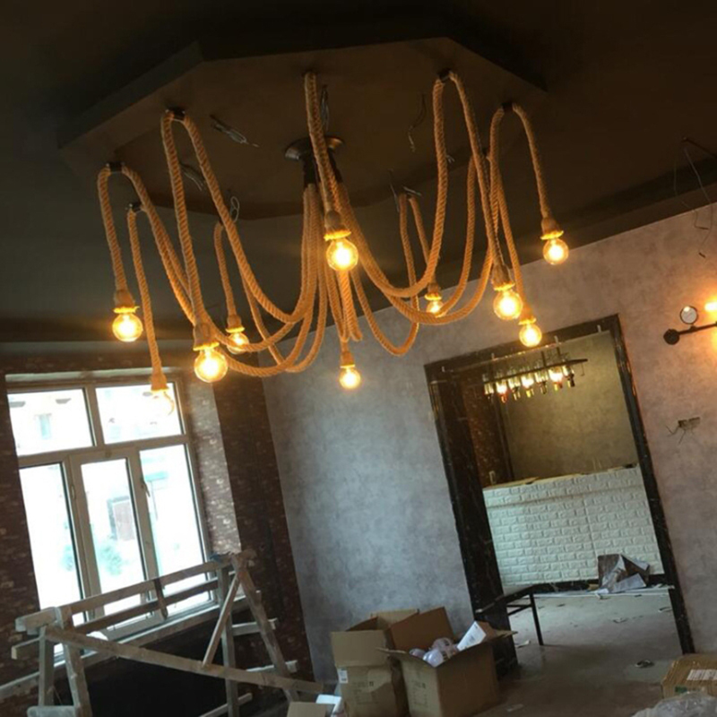 โคมไฟระย้าแขวนเพดานสไตล์วินเทจแบบสายเชือก 10 ดวง [ROP-190814-10]