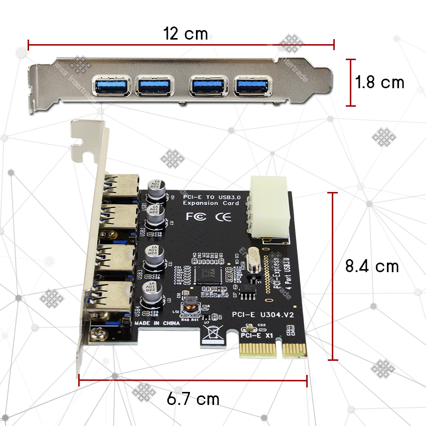 Elit การ์ด USB 3.0 PCI-E 4 พอร์ต การ์ด PCI-E ความเร็ว 5Gbps PCI-E to USB 3.0 4 Port PCI Express Expansion Card 15-Pin Power Connector