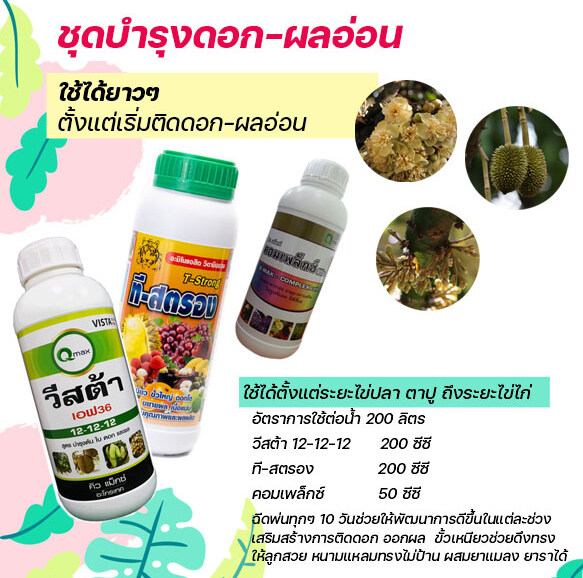ชุดอาหารบำรุงทุเรียน ระยะตาปลา ตาปู -ระยะไข่ไก่ 3 ขวด คอมเพล็กซ์ ที-สตรอง วีสต้า 12-12-12