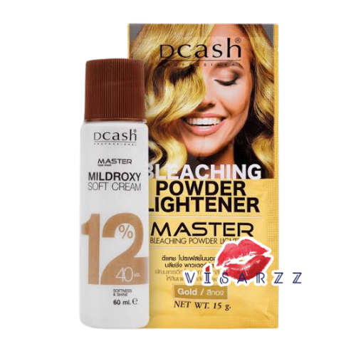 (สีทอง) Dcash Master Bleaching Powder Lightener Gold 15g ดีแคชมาสเตอร์บลีชชิ่งพาวเดอร์ไลท์เทนเนอ เหมาะสำหรับฟอกโทนทองอ่อนเหมาะสำหรับสีทองบลอนด์น้ำตาลทอง