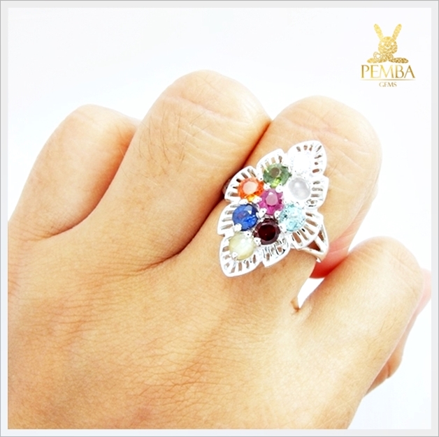 แหวนนพเก้าแท้ ตามตำราโบราณ เงินแท้925 ชุบทองคำขาว