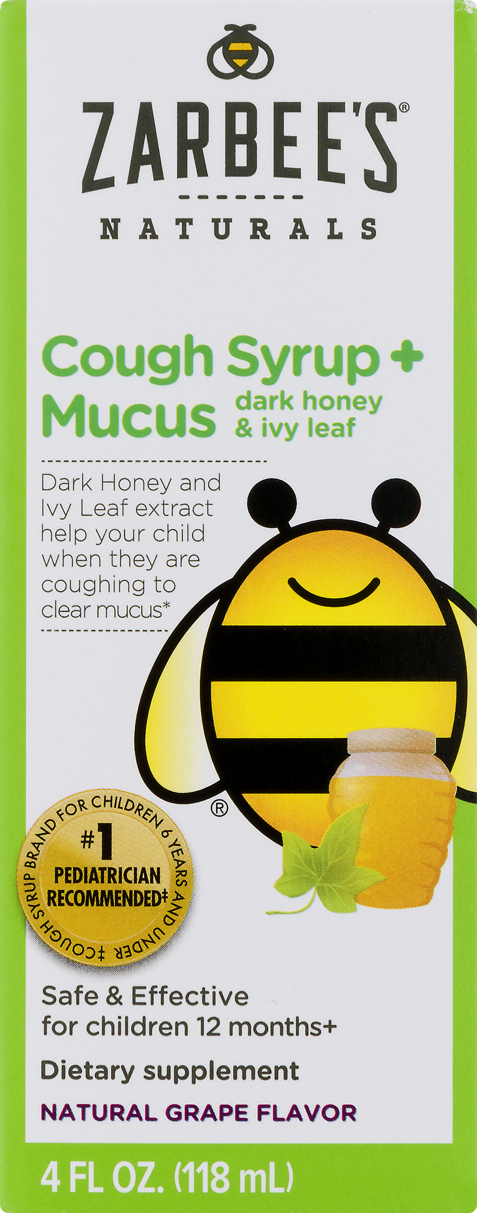 สมุนไพรบรรเทาอาการไอและลดน้ำมูกสำหรับเด็ก ZARBEE'S Naturals Children's Cough Syrup + Mucus with Dark Honey & Ivy Leaf
