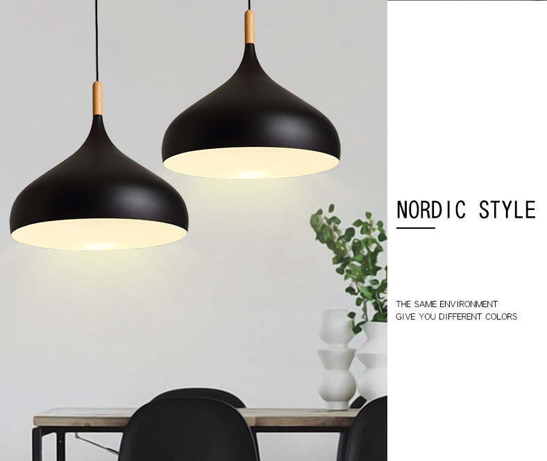 โคมไฟห้อยเพดานนอร์ดิกหัวไม้ ทรงกลมปลายแหลม