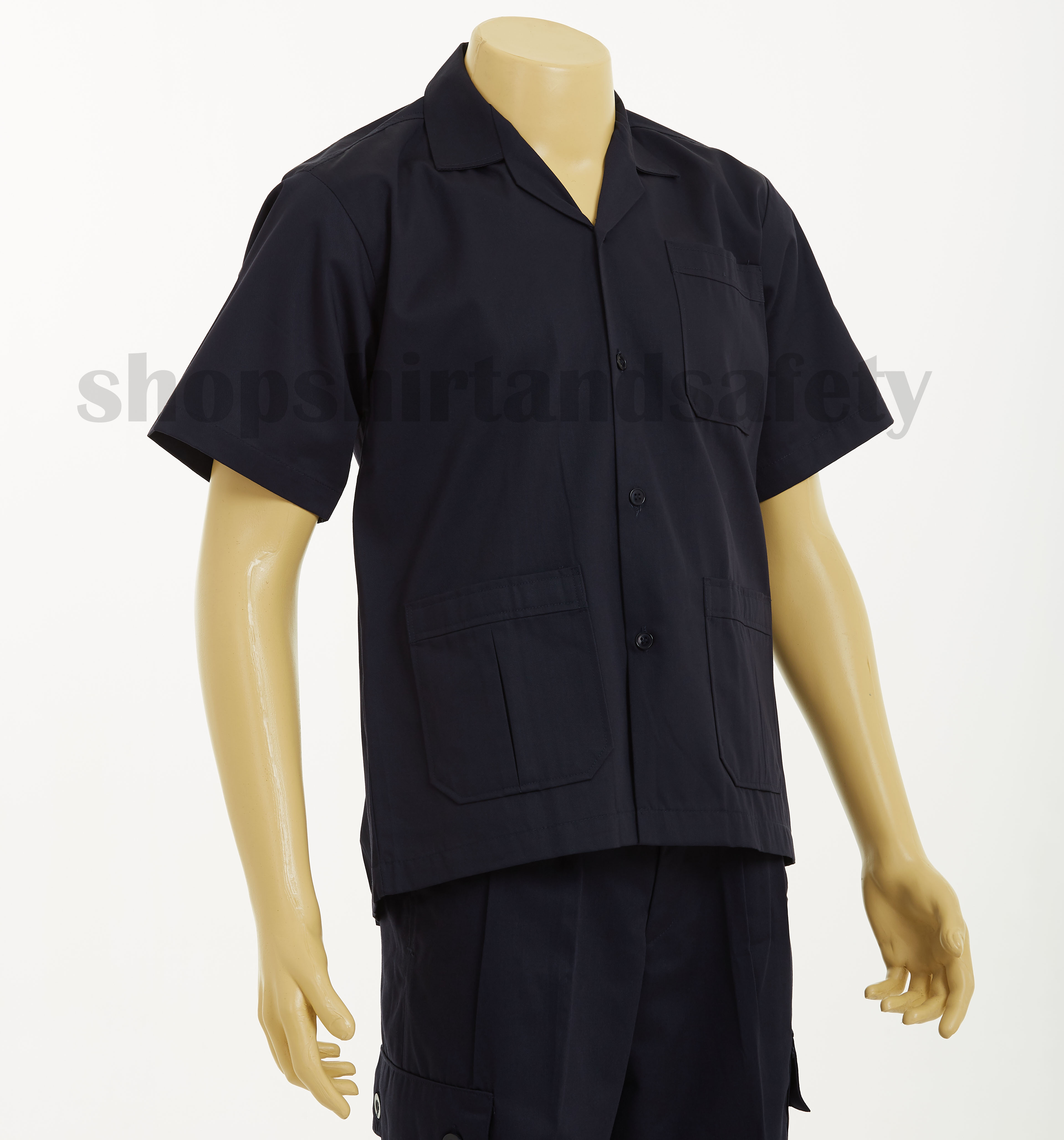 เสื้อช็อปวิศวะแขนสั้นแบบสามกระเป๋าจีบสีกรมท่า