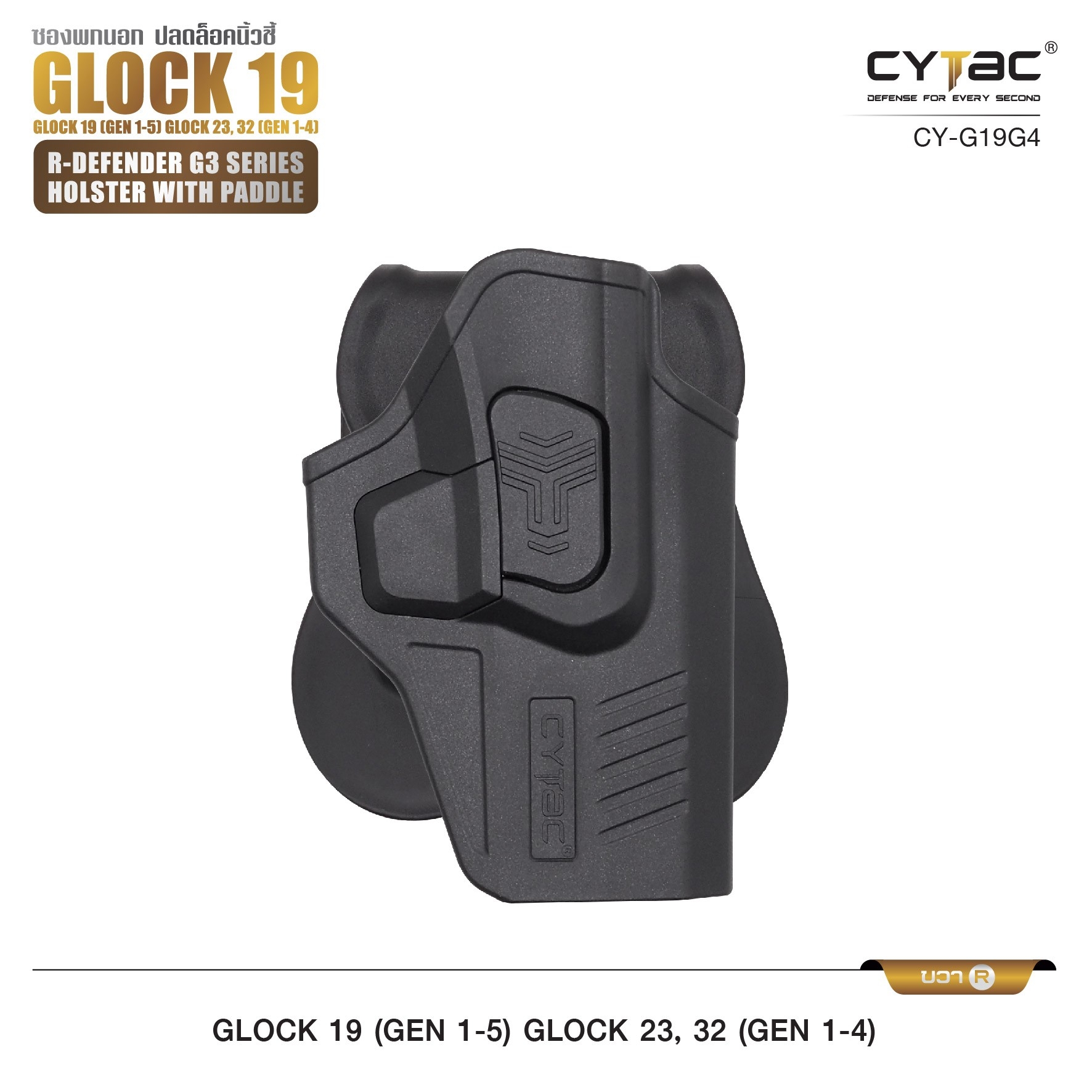🇹🇭⫸ CYTAC ซองพกนอก ขวา - ซ้าย ปลดล็อคนิ้วชี้ รุ่น GLOCK 19,23,32