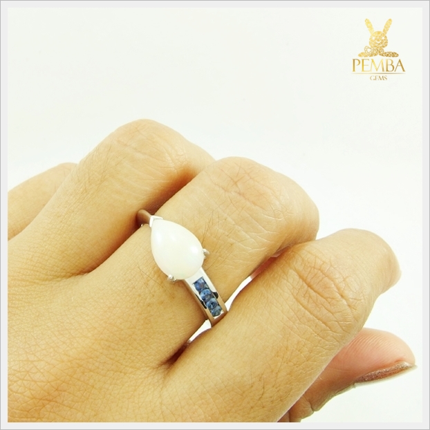 แหวนโอปอลขาว ทรงหยดน้ำ อัญมณีสีเหลือบรุ้ง เงินแท้ แหวนพลอยแท้