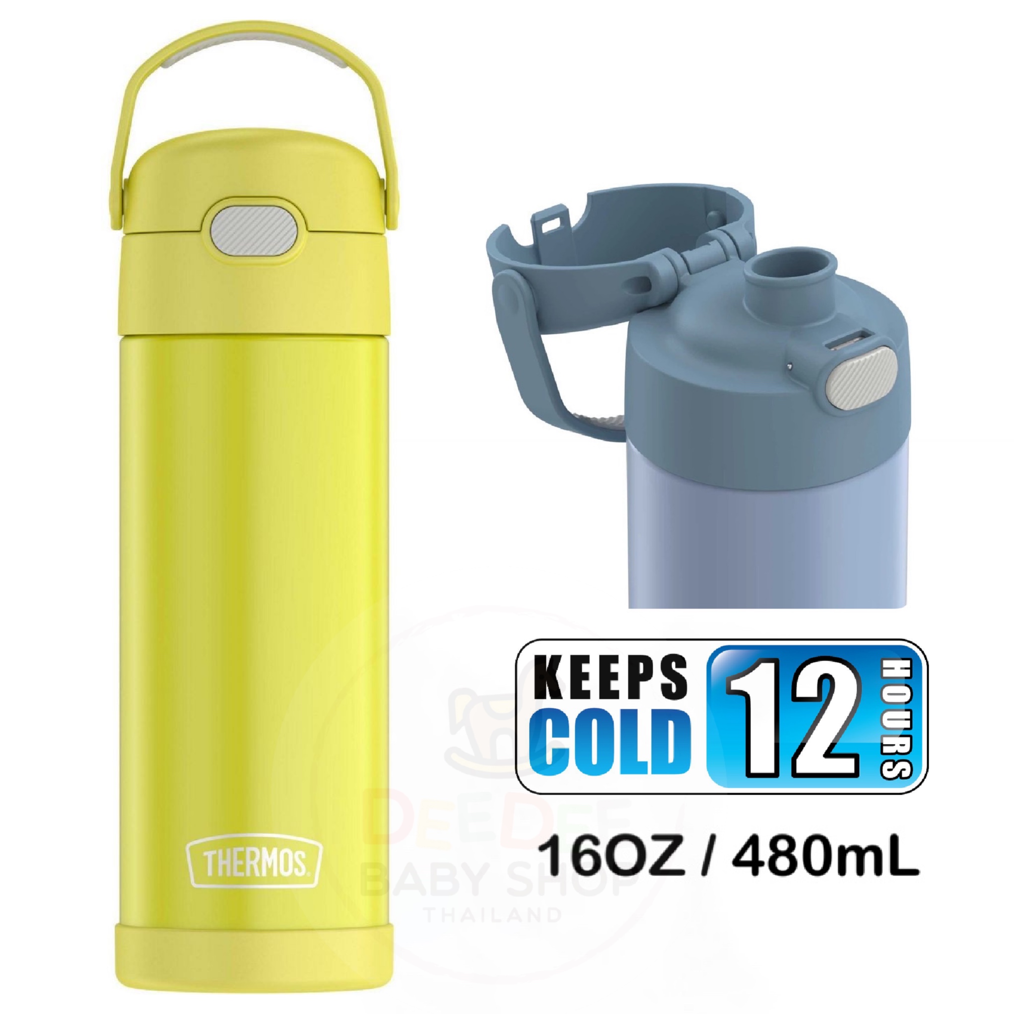 กระติกน้ำสเตนเลสรักษาอุณหภูมิ Thermos FUNtainer Vacuum Insulated Stainless Steel Bottle 16OZ with Bali Handle (Lemon Yellow)