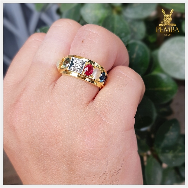 แหวนนพเก้าแท้ ตามตำราโบราณ ทองแท้ เสริมอำนาจบารมี(สั่งทำได้ค่ะ)