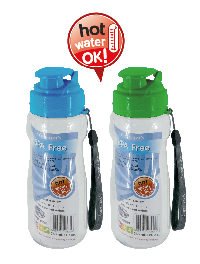 P07846 ขวดน้ำดื่ม ใส่น้ำร้อนได้ Superlock (7*7*19.5 cm) จุ 0.55 ลิตร No.5236 ราคาขายส่งต่อ 12 ใบ :เฉลี่ย 80 บต่อใบ