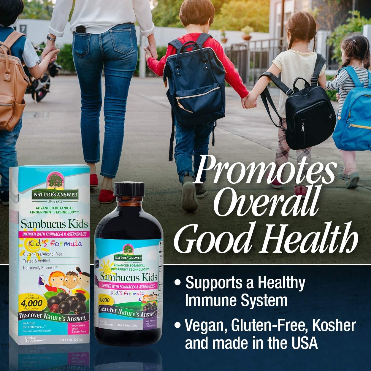 วิตามินเสริมภูมิคุ้มกันสำหรับเด็ก Nature's Answer Sambucus Kid's Formula - Infused with Echinacea & Astragalus (240ml.)