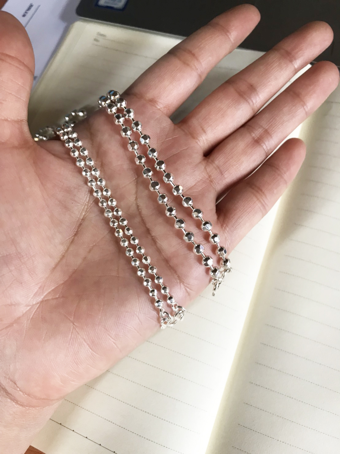 สร้อยเงินแท้ 92.5% ลายบอลตัดลาย ไข่ปลา ขนาด 1.5 มิล, 2.0 มิล, 3.0 มิล งานไทย (เฉพาะสร้อย ไม่รวมจี้)