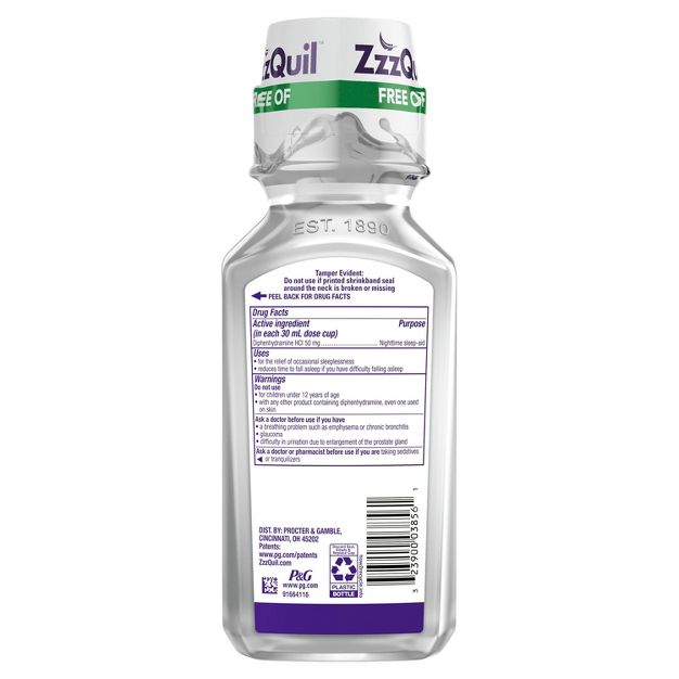 วิตามินเสริมการนอนหลับชนิดน้ำ Vicks ZzzQuil Nighttime Sleep-Aid Alcohol Free Liquid