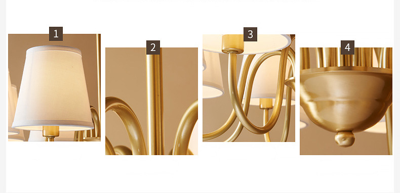 โคมไฟระย้าโครงสีทองเหลืองโป๊ะผ้าสีขาวทรงดอกเห็ดสไตล์ยุโรป [D113]