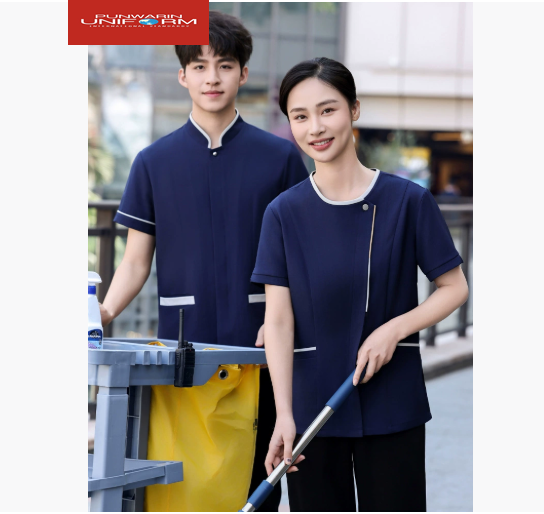 เสื้อพนักงานทำความสะอาด เสื้อแม่บ้าน เสื้อแม่บ้านโรงแรมรีสอร์ท D6807001 น้ำเงิน เทา ฟ้า L-6XL