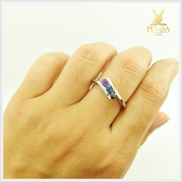 แหวนพลอยแท้ 3 สี สวยเก๋อีกสไตล์ เงินแท้925 ชุบทองคำขาว แหวนพลอยแท้