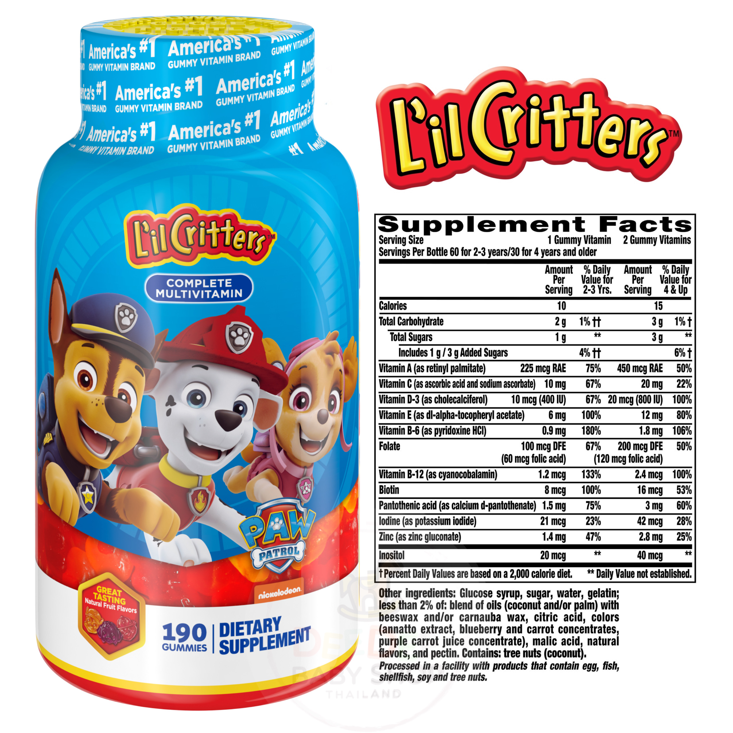 วิตามินรวมสำหรับเด็กชนิดกัมมี่ L'il Critters Paw Patrol Complete Multivitamin (190 Gummies)