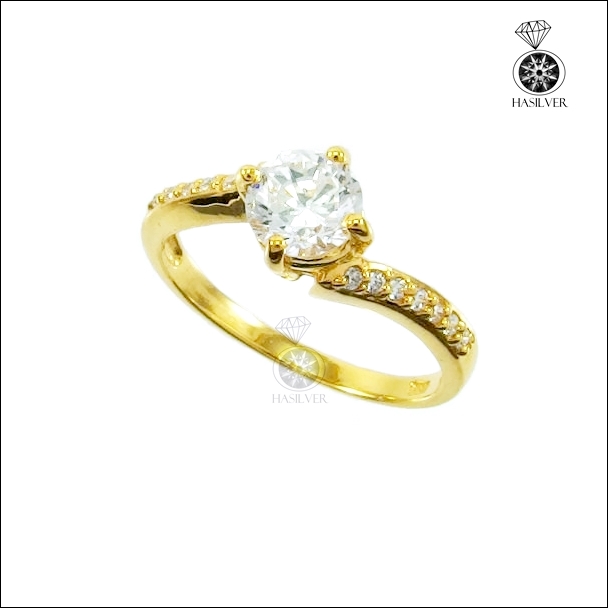 แหวนเงินแท้ 925 ชุบทองไมครอน ประดับเพชรCZ H&A