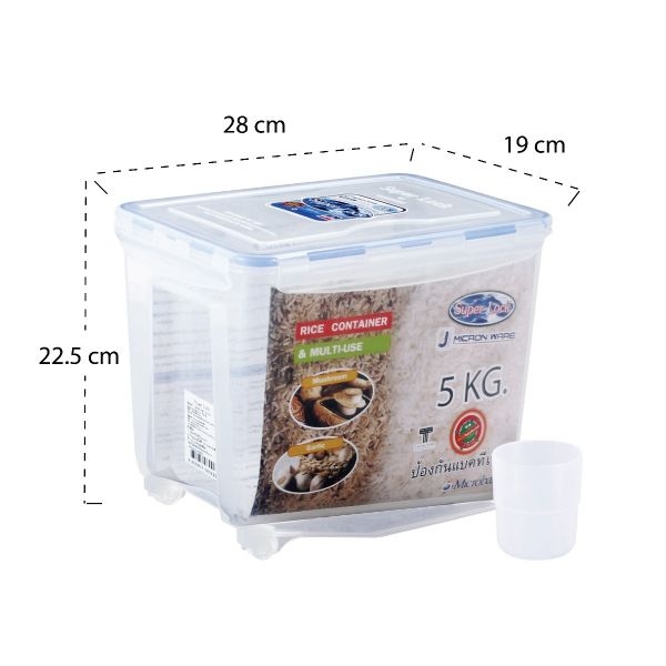 P08000 กล่องข้าวสาร Super Lock ความจุ 5 กิโล (28*20.5*22.3 cm) No.6042 (ราคาขายส่งต่อ 1 โหล: 12 ใบ:เฉลี่ย 100 บต่อใบ)