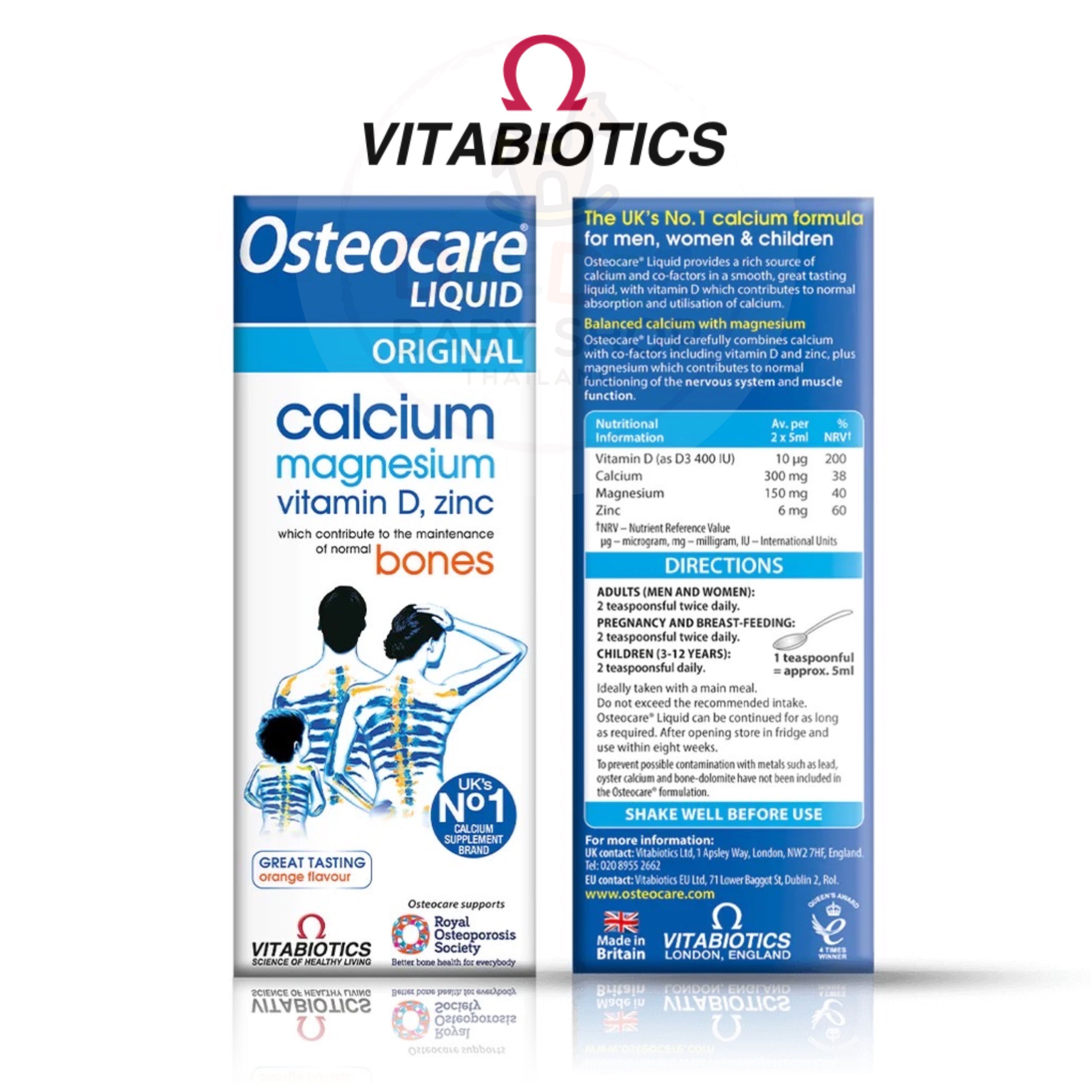 แคลเซียมชนิดน้ำสำหรับเด็กและผู้ใหญ่ Vitabiotics Osteocare Liquid Original - Calcium Magnesium Vitamin D, Zinc