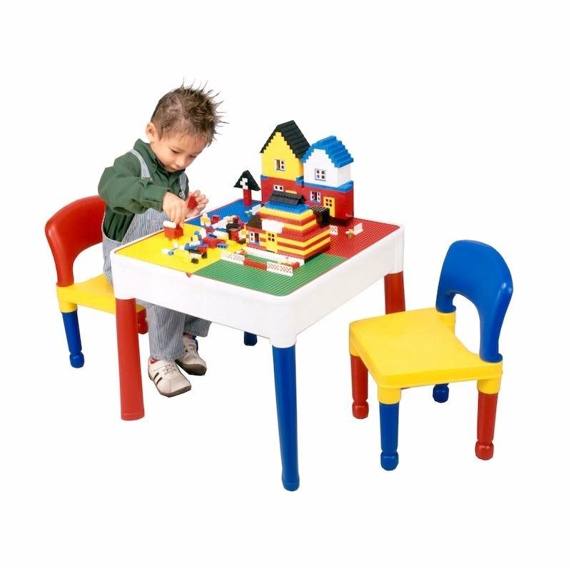 *ตำหนิ* โต๊ะเลโก้เอนกประสงค์ทรงเหลี่ยม Tot Tutors 2-in-1 Plastic LEGO Compartible Activity Table & 2 Chairs Set