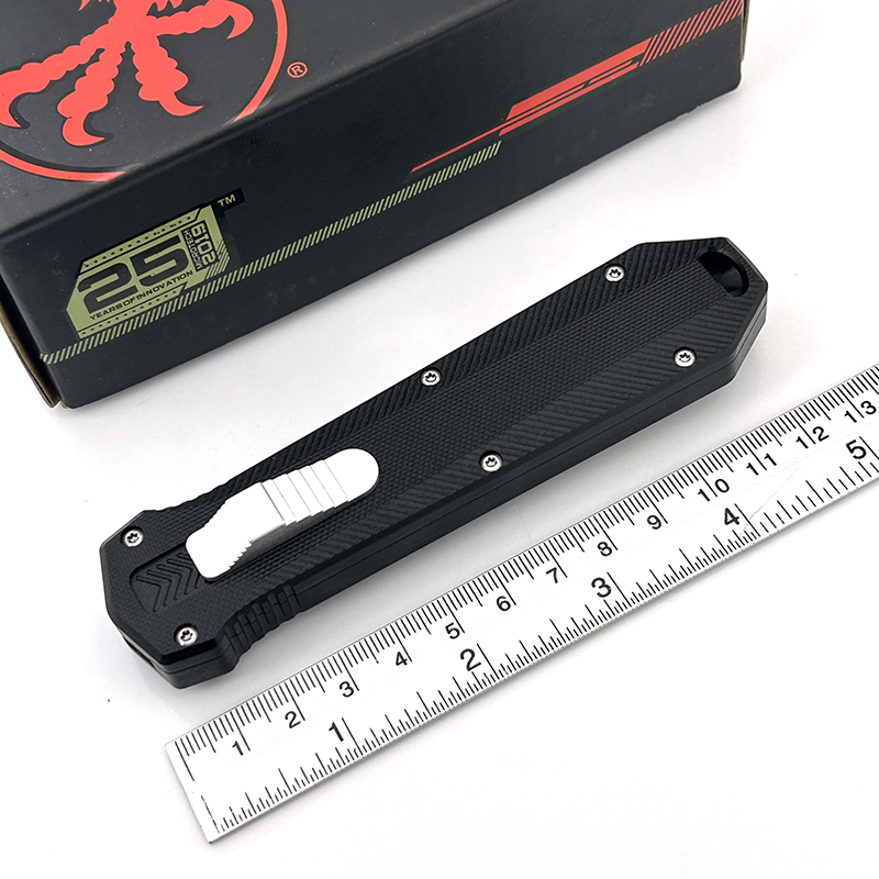 มีดสปริง Microtech (New Ultratech V2) คมเดียว ใบเงิน ด้ามดำ Combat Troodon Automatic Knife